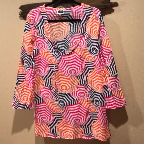 MUD PIE Totable Tunic Umbrella Cover Up Dress - Picture 2 of 5